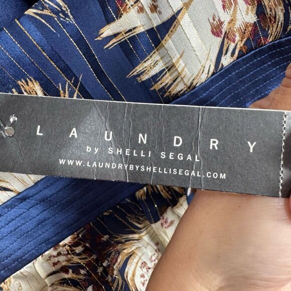 NWT LAUNDRY by Shelli Segal Blue and Metallic Gold Halter Dress  Sz 12 - Picture 7 of 8